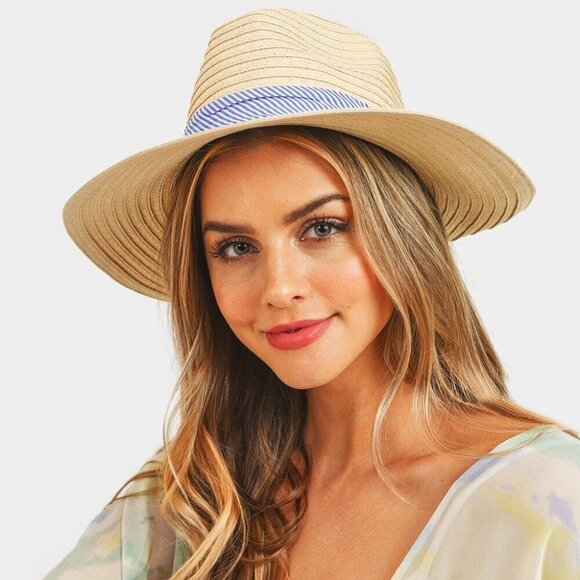 Stripe Bow Straw Sun Hat - Picture 1 of 13